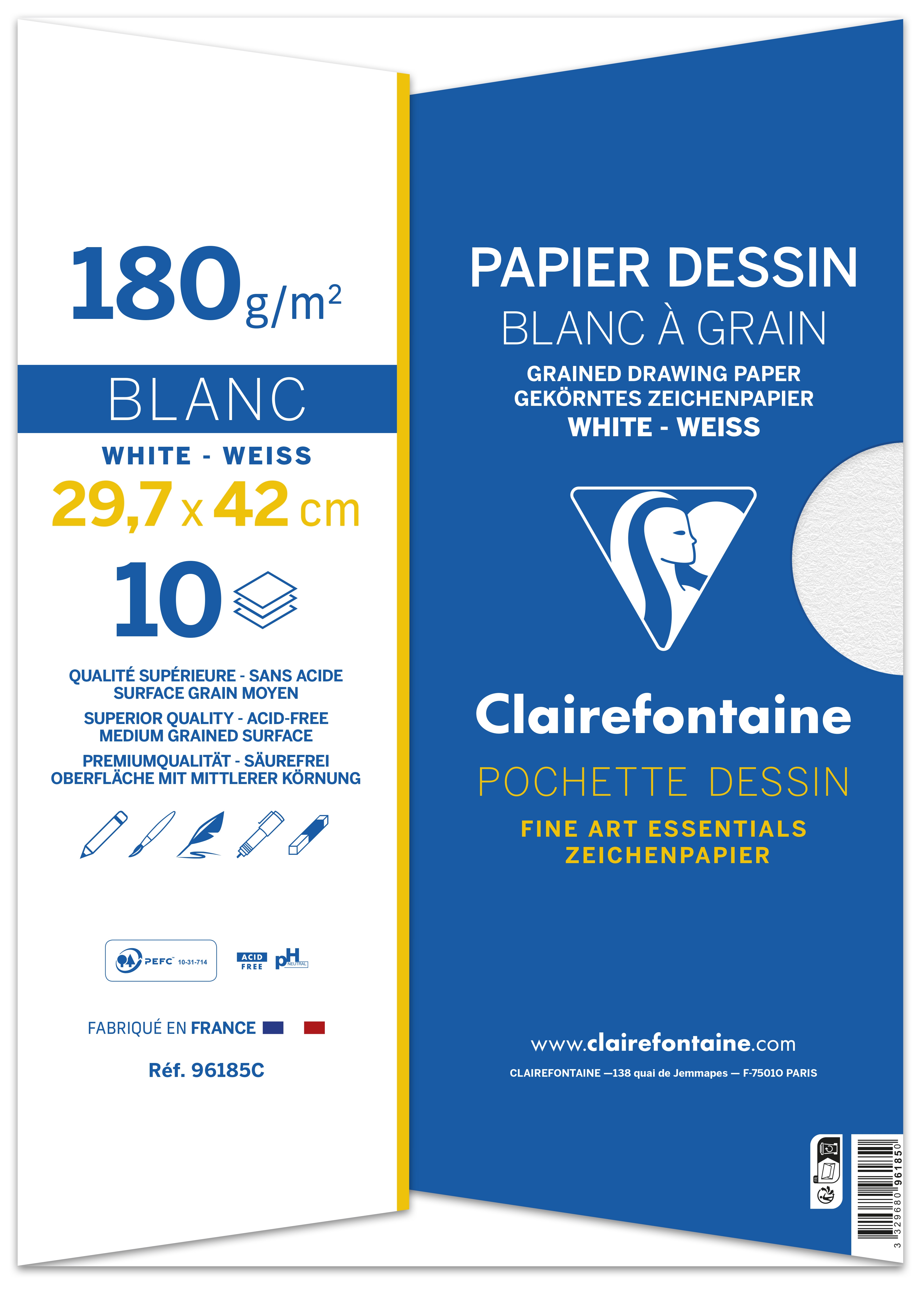 Pochette de Papier Dessin Blanc A3 10F 180g spéciale rentrée des classes