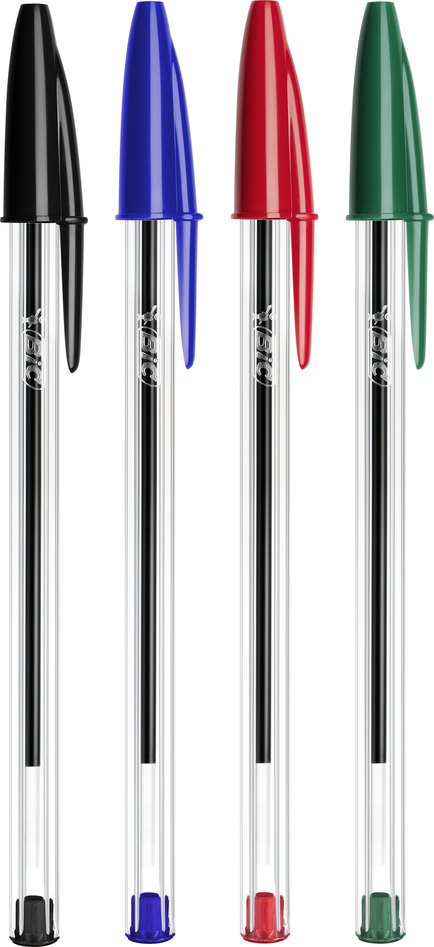 BIC Cristal Original Stylos-Bille Pointe Moyenne (1,00 mm) avec Capuchons et Embouts Assortis - Couleurs d’Encre Assorties, Lot de 5