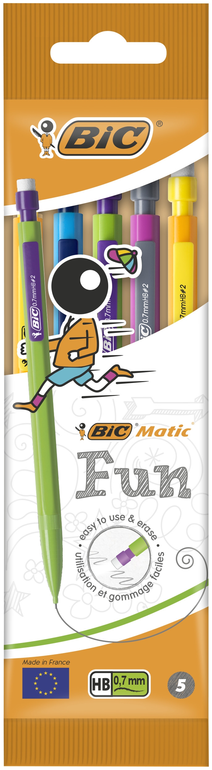 BIC Matic Fun Porte-Mines 0,7 mm HB - Couleurs Assorties, Pochette de 5