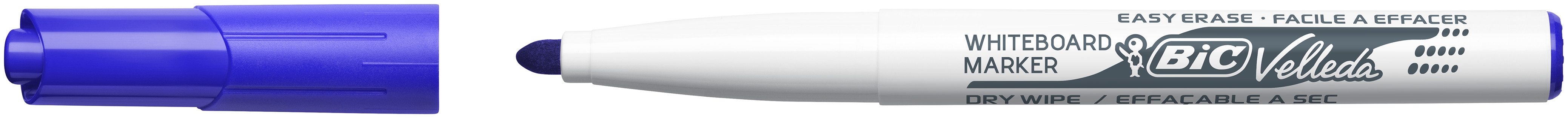 BIC Velleda 1741 Feutres pour Tableau Blanc Effaçables à Sec, Pointe Conique Moyenne - Bleu, Blister de 4