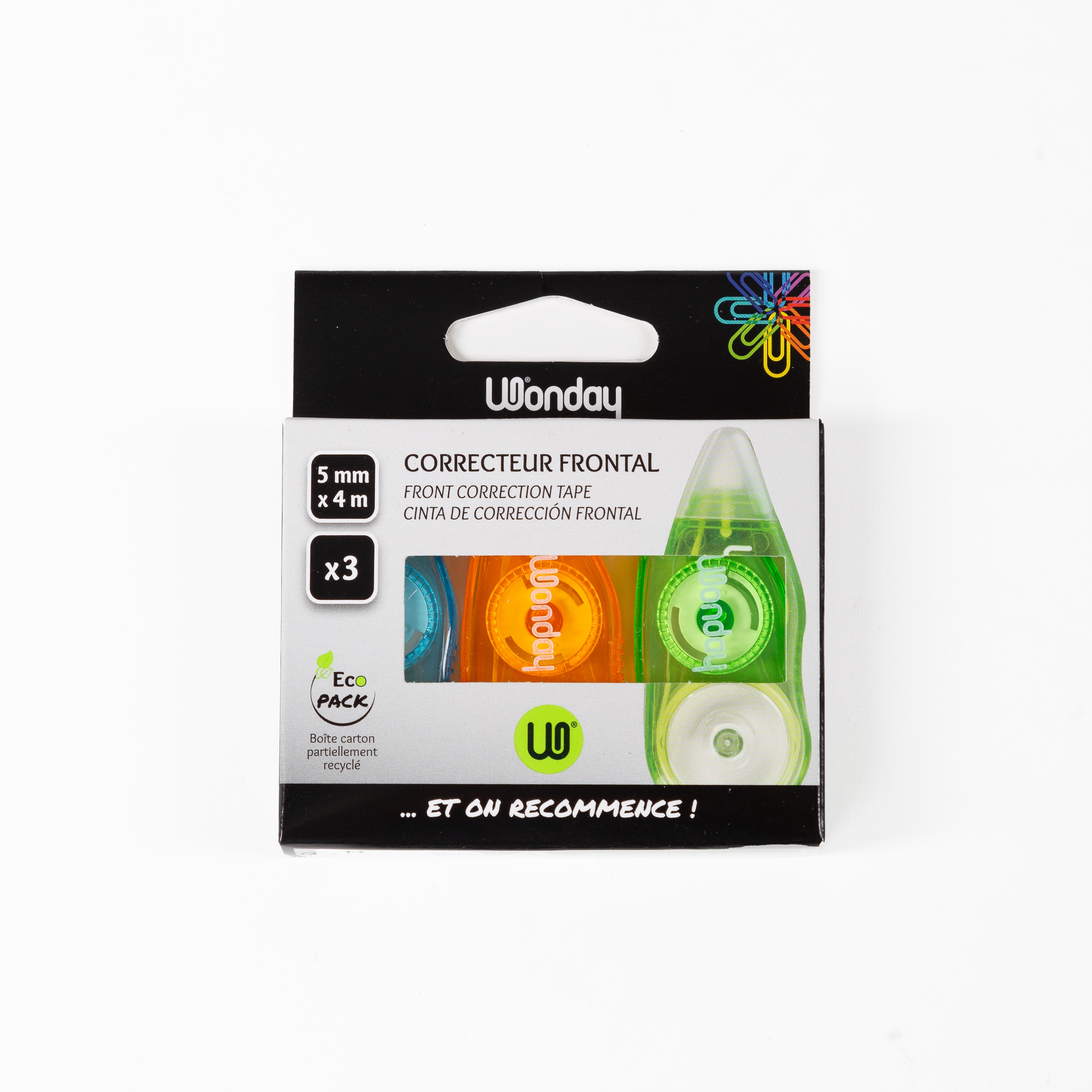 WONDAY Carte de 3 mini rollers de correction frontaux 5mm x 4m