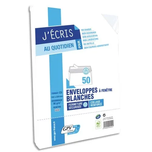 GPV Paquet de 50 enveloppes Blanches auto-adhésives 80 grammes format DL 110x220mm NF Environnement PEFC