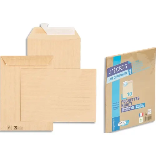 GPV Paquet de 10 pochettes kraft auto-adhésif 85g format C5 162x229mm  Recyclable à 100%  PEFC