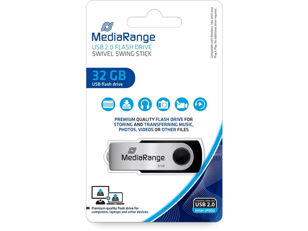 MEDIARANGE Clé USB 2.0 32GB capuchon pivotant