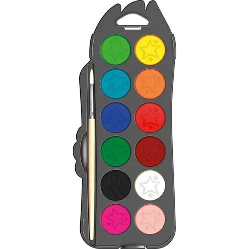 MAPED Boîte de 12 pastilles 30 mm de gouache ultralavable COLOR'PEPS Pinceau inclus