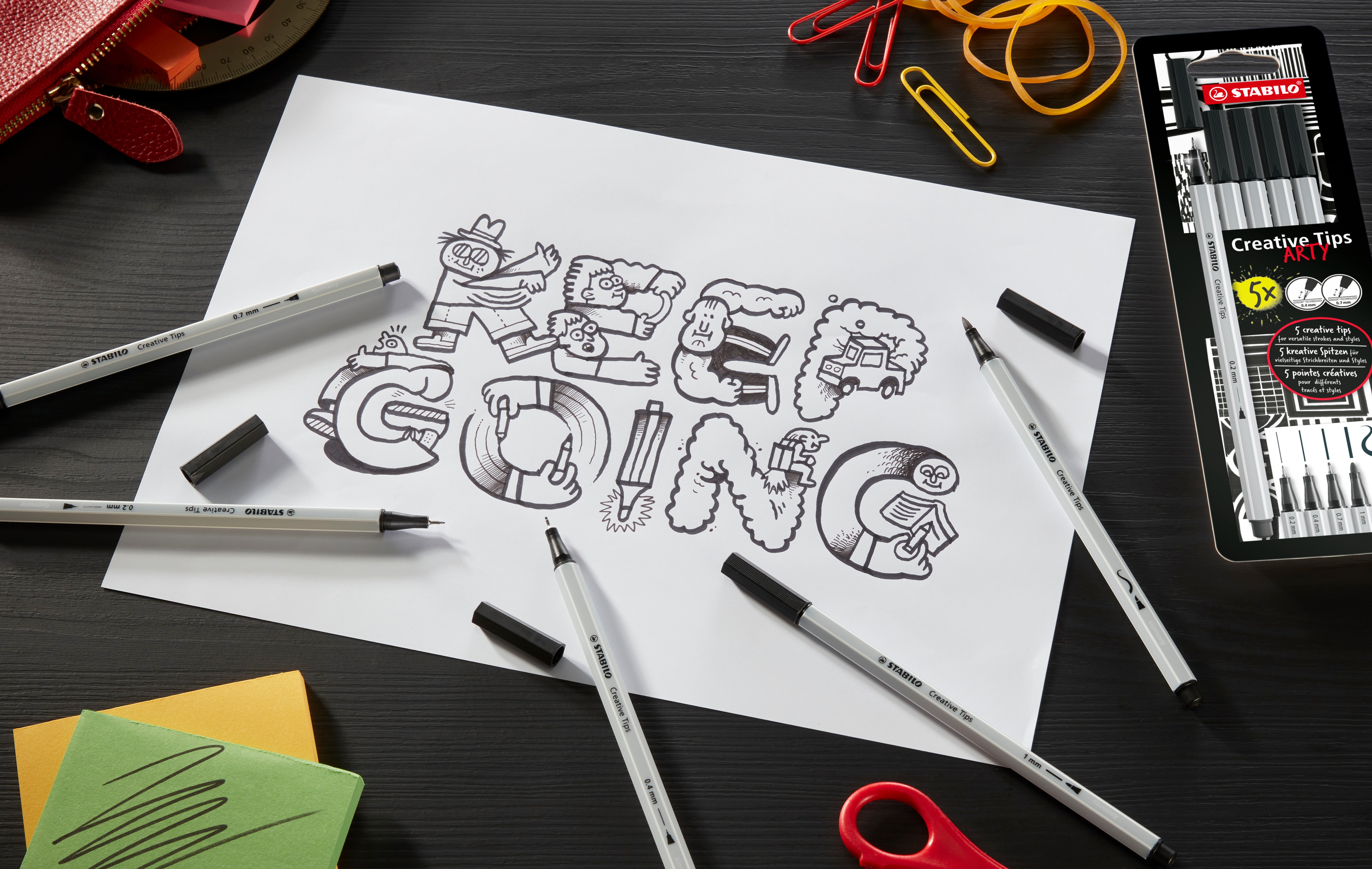 5 feutres STABILO Creative Tips ARTY noir. 5 pointes feutres de différents tracés, d'extra fin à plus épais