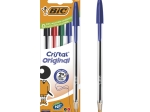 BIC Cristal Original Stylos-Bille Pointe Moyenne (1,00 mm) avec Capuchons et Embouts Assortis - Couleurs d’Encre Assorties, Lot de 5