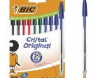 BIC Cristal Original Stylos-Bille Pointe Moyenne (1,00 mm) avec Capuchons et Embouts Assortis - Couleurs d’Encre Assorties, Lot de 10