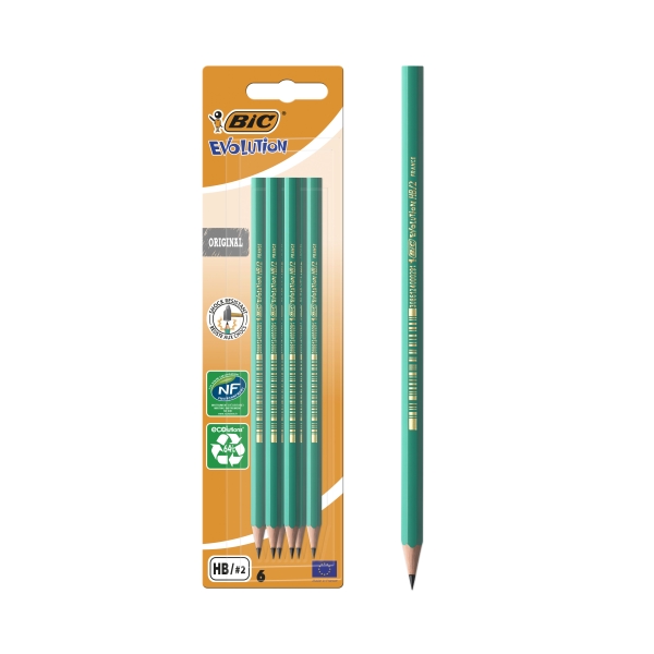 BIC Evolution Original Crayons à Papier - HB, Blister de 6