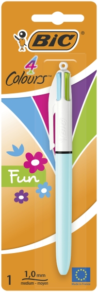 BIC 4 Couleurs Fun Stylos-Bille Rétractables Pointe Moyenne (1,0 mm) - Couleurs Fantaisies Mauve ou Turquoise (Sans Choix Possible), Blister de 1