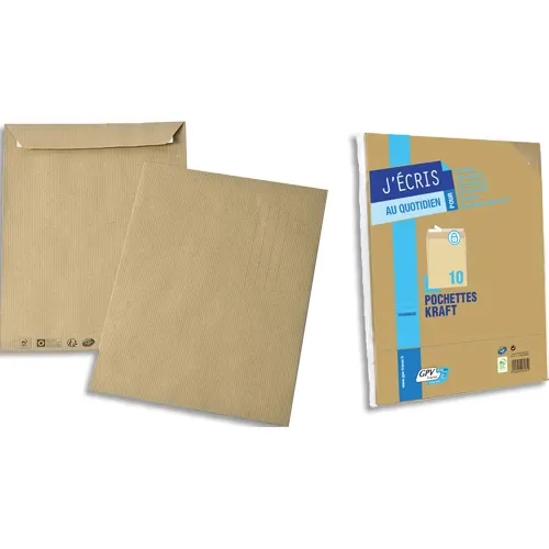 GPV Paquet de 10 pochettes kraft auto-adhésif 85g format C4 229x324mm  Recyclable à 100%  PEFC