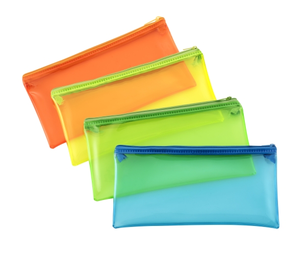 WONDAY Trousse plate pvc translucide- zippée - coloris assortis